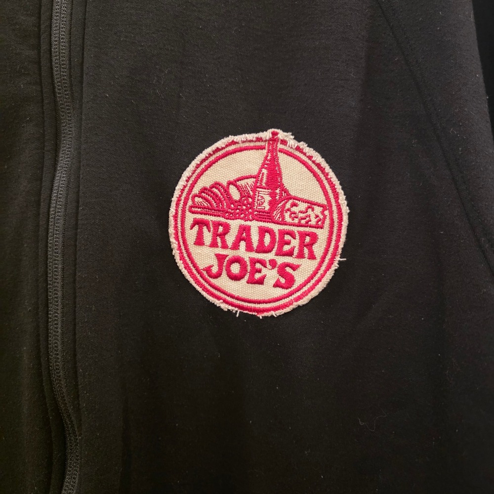 Trader Joes Patch Full Zip Hoodie Jacket Mens XL Black Raglan 32 Degrees Heat - Picture 2 of 9